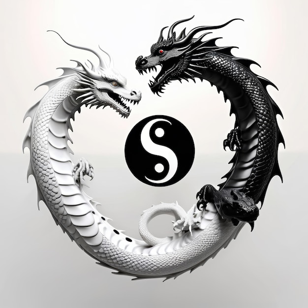 Photo black and white dragons sitting together