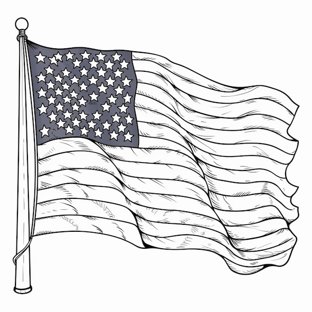 Photo a black and white drawing of an american flag waving in the wind generative ai