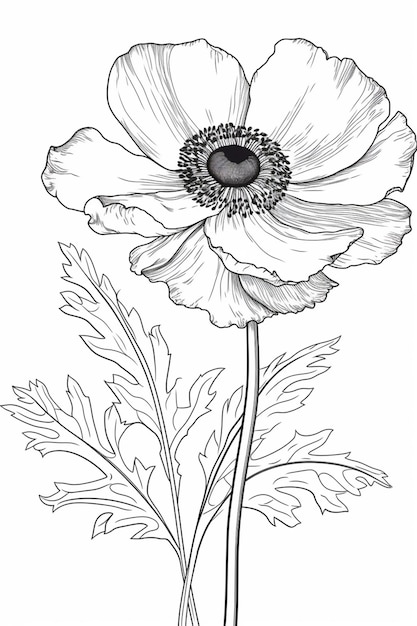 A black and white drawing of an anemone