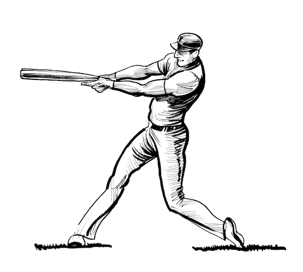 Photo a black and white drawing of a baseball player swinging a bat.