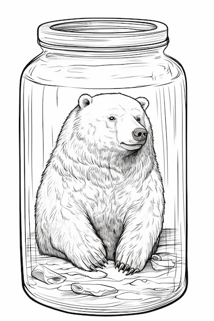 a black and white drawing of a bear in a jar generative ai