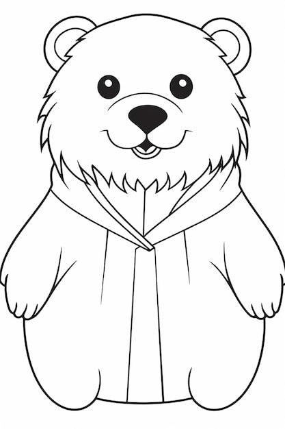 a black and white drawing of a bear wearing a scarf generative ai