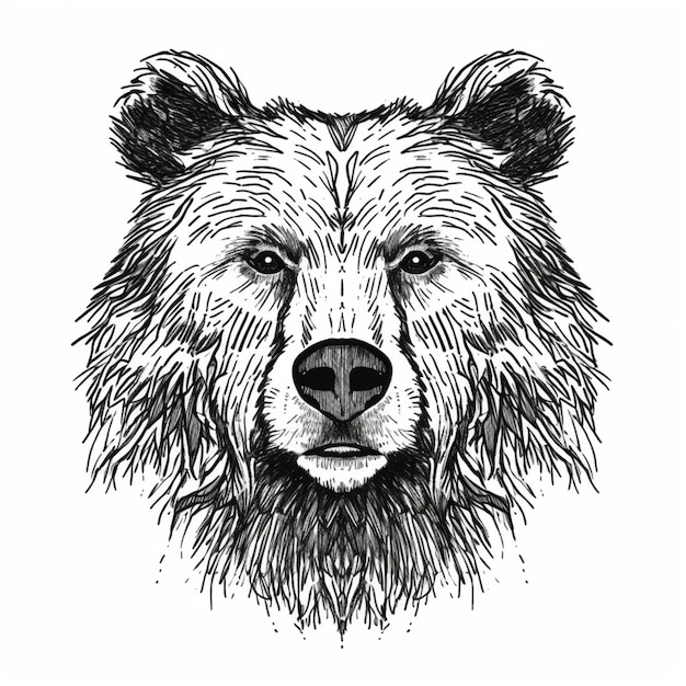 Photo a black and white drawing of a bears face generative ai