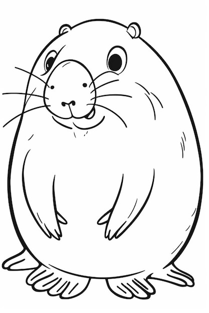 a black and white drawing of a beaver with a big nose generative ai