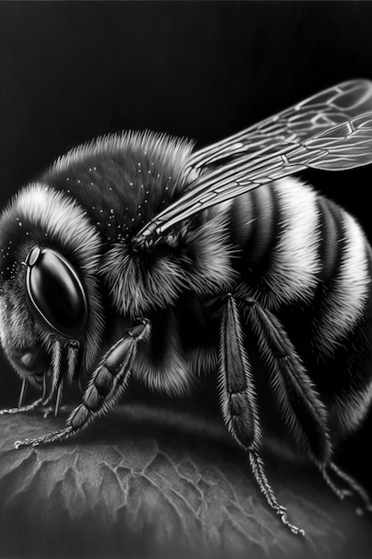 Photo a black and white drawing of a bee on a leaf generative ai