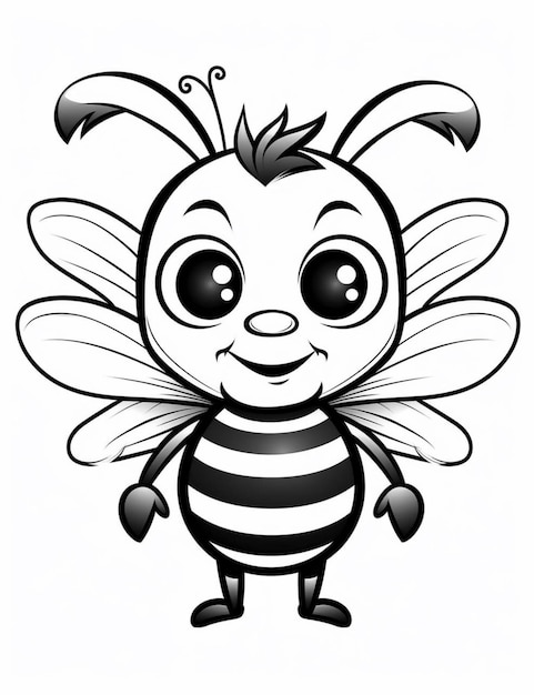 A black and white drawing of a bee with big eyes generative ai