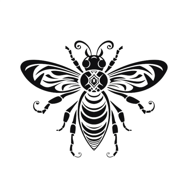 A black and white drawing of a bee with a pattern on its body generative ai