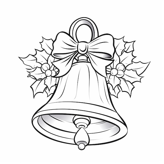 Foto un disegno in bianco e nero di una campana con foglie di agrifoglio generativo ai