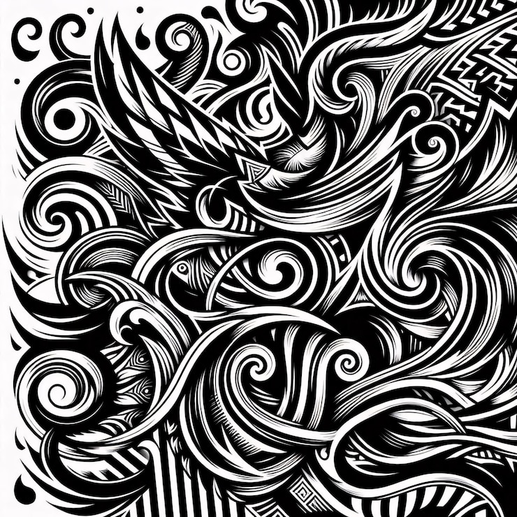 Photo a black and white drawing of a bird and a flower