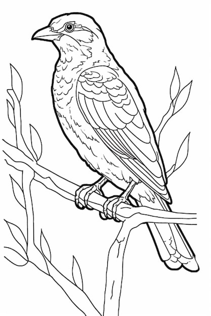 a black and white drawing of a bird sitting on a branch generative ai