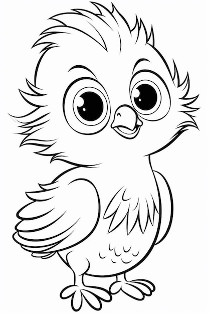 Photo a black and white drawing of a bird with big eyes generative ai