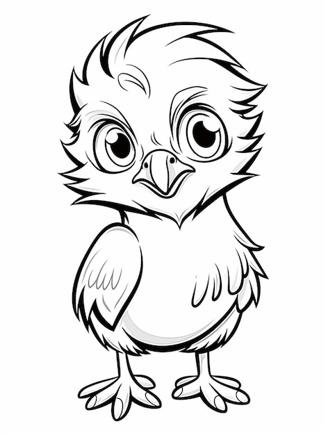 a black and white drawing of a bird with big eyes generative ai