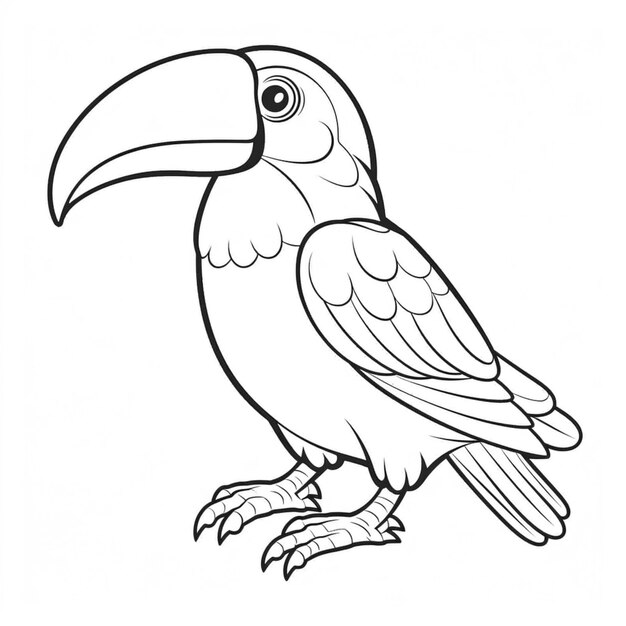 a black and white drawing of a bird with a large beak generative ai