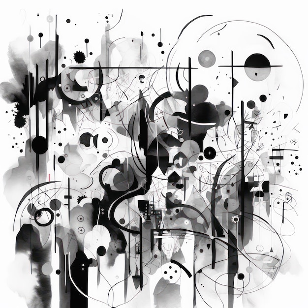 a black and white drawing of a black and white abstract painting.