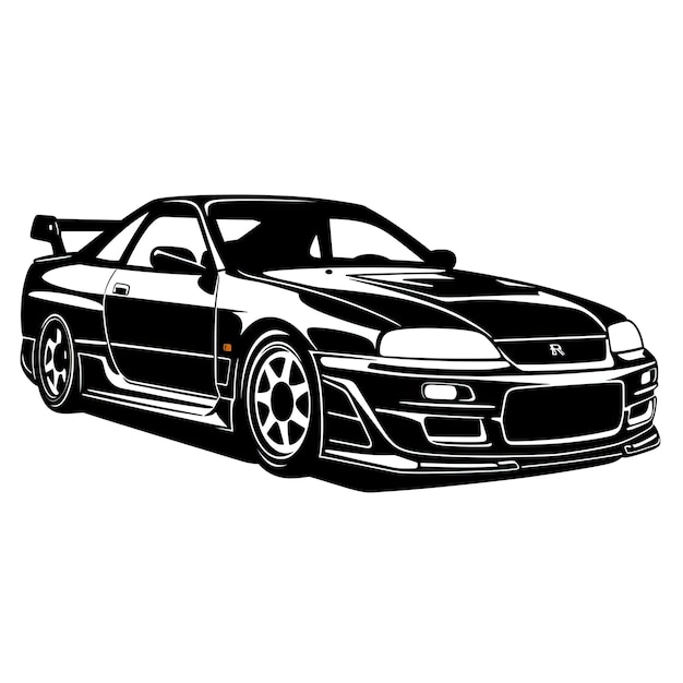 A black and white drawing of a black and white car with the word fast and the word fast.