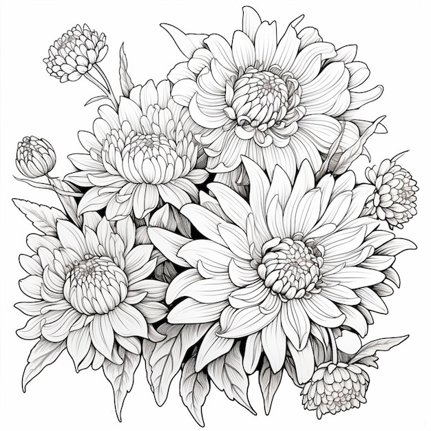 a black and white drawing of a bouquet of flowers generative ai