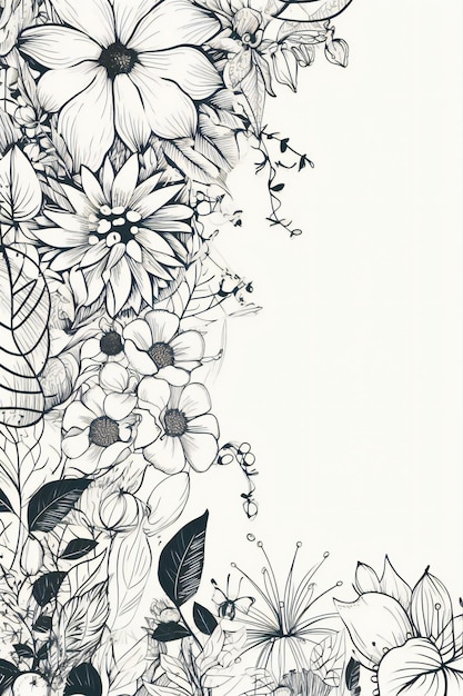 A black and white drawing of a bouquet of flowers.