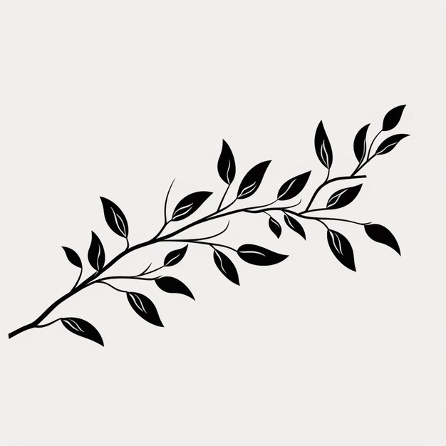 Photo a black and white drawing of a branch with leaves ai generative