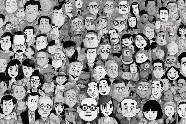 Photo a black and white drawing of a bunch of cartoon characters generative ai