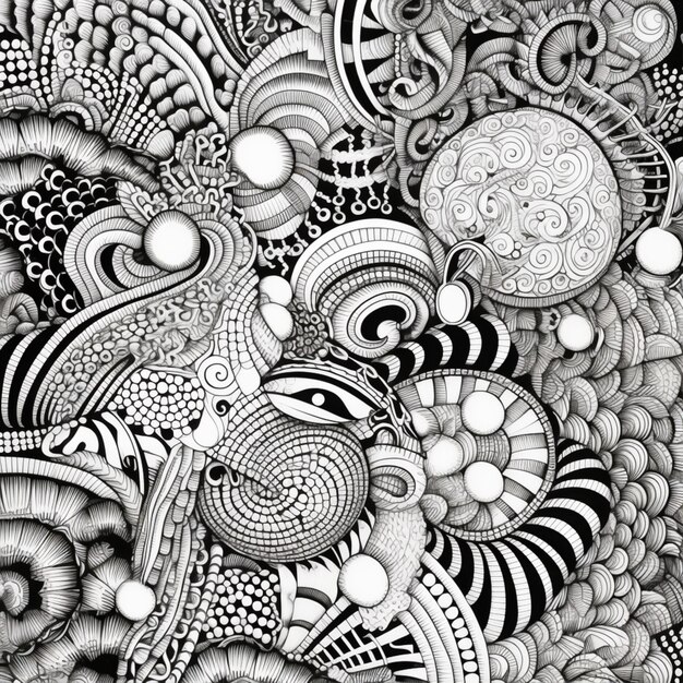 Photo a black and white drawing of a bunch of different shapes generative ai