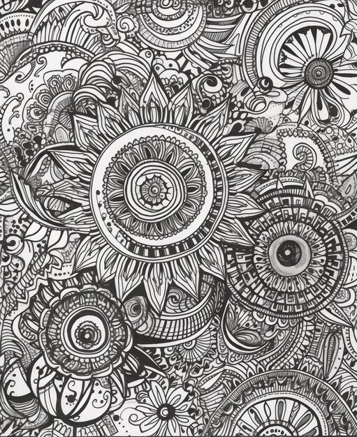 a black and white drawing of a bunch of flowers generativ ai