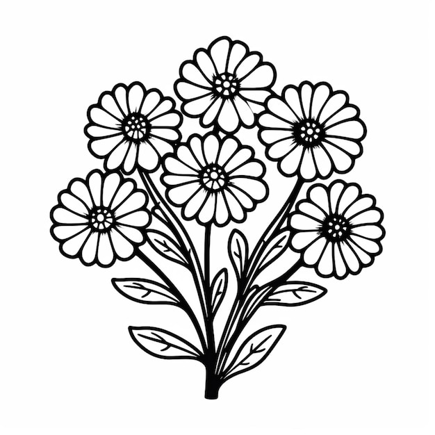 a black and white drawing of a bunch of flowers generative ai