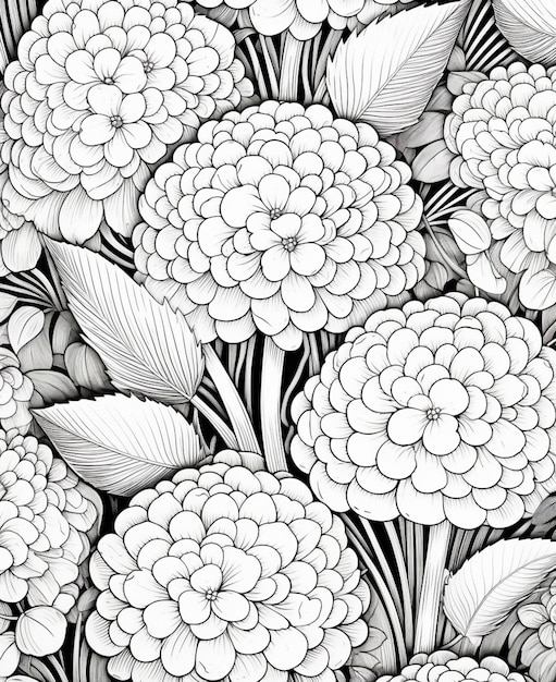 a black and white drawing of a bunch of flowers generative ai