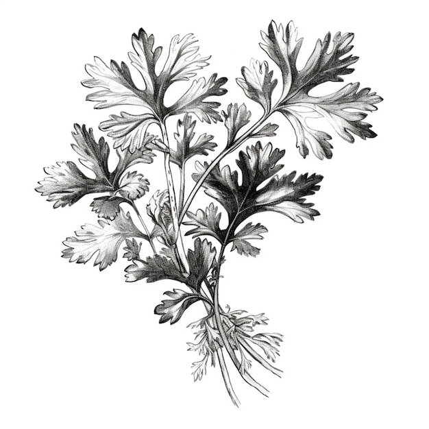 Photo a black and white drawing of a bunch of leaves generative ai