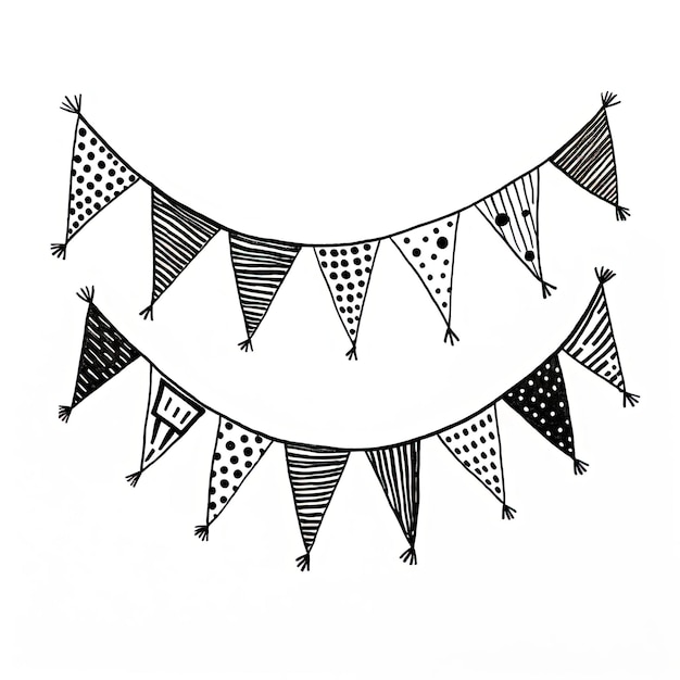 Photo a black and white drawing of a bunting in the style of squiggly line