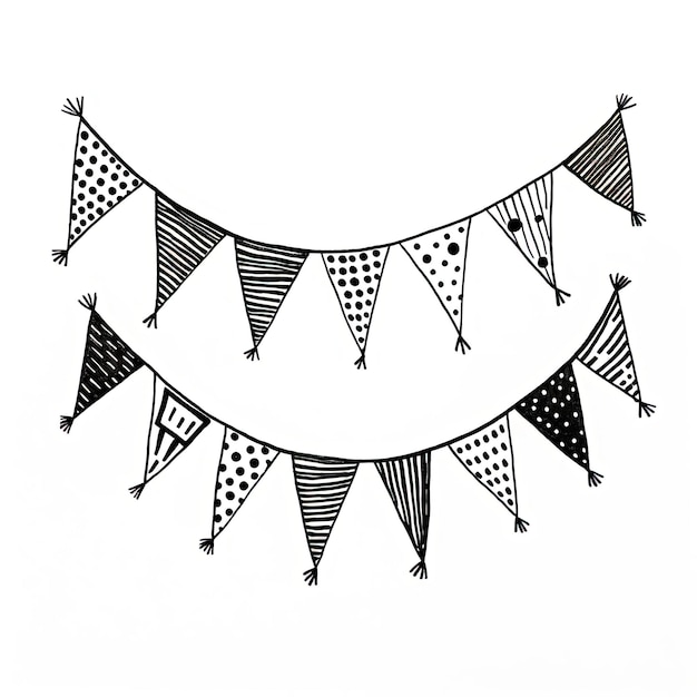 Foto un disegno in bianco e nero di un bunting nello stile della linea squiggly