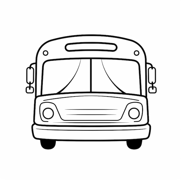 A black and white drawing of a bus with a long front window generative ai