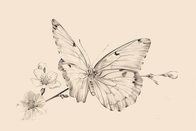 Photo a black and white drawing of a butterfly with a black and white pen