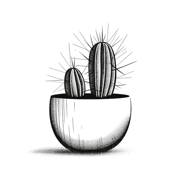 Foto un disegno in bianco e nero di un cactus con un contorno nero.