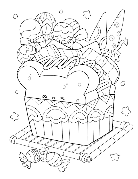その上にケーキがあるケーキの黒と白の絵