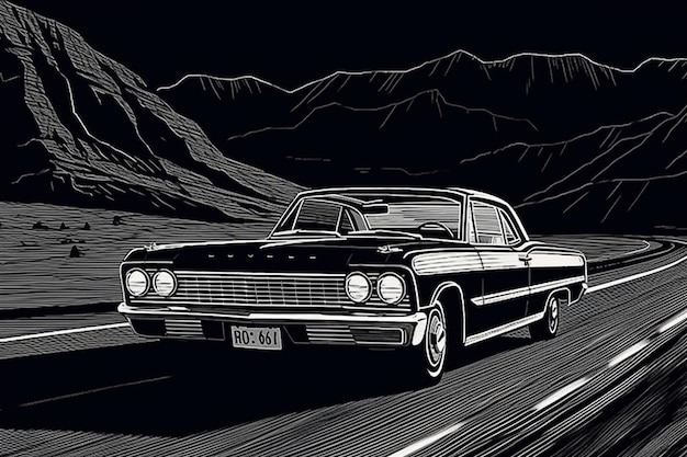 A black and white drawing of a car with a license plate that says'504'on it.