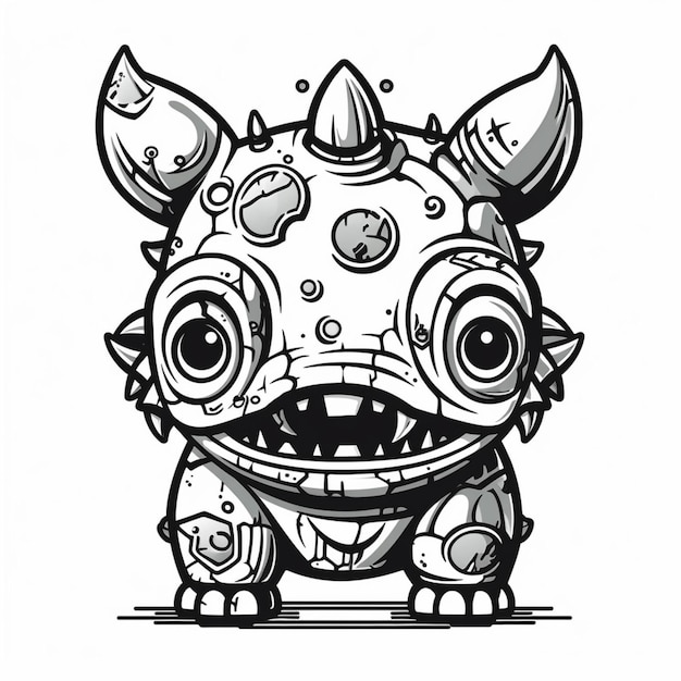 A black and white drawing of a cartoon character with horns generative ai