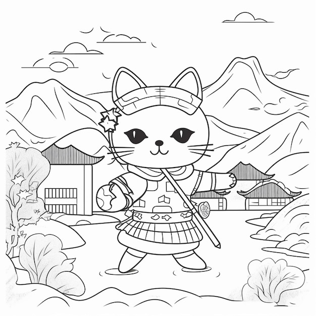 剣生成AIを使用したドレスを着た猫の白黒描画