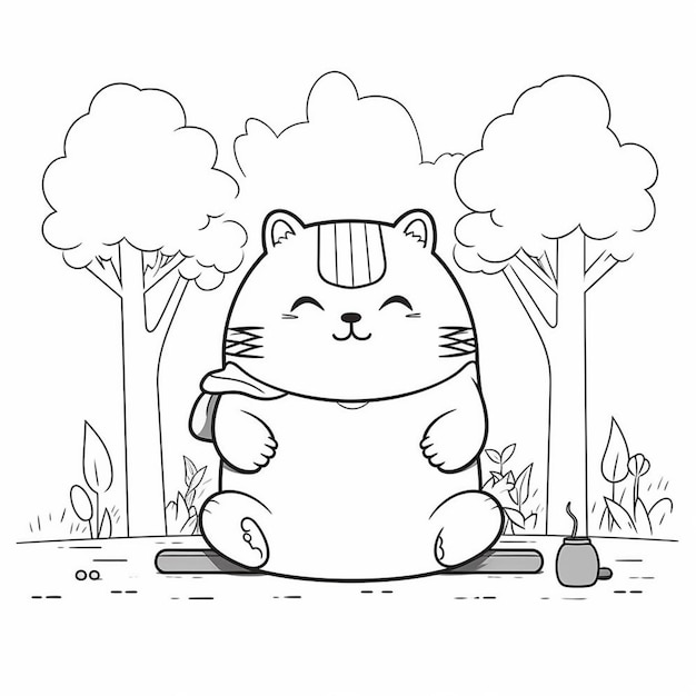 A black and white drawing of a cat sitting on a bench generative ai