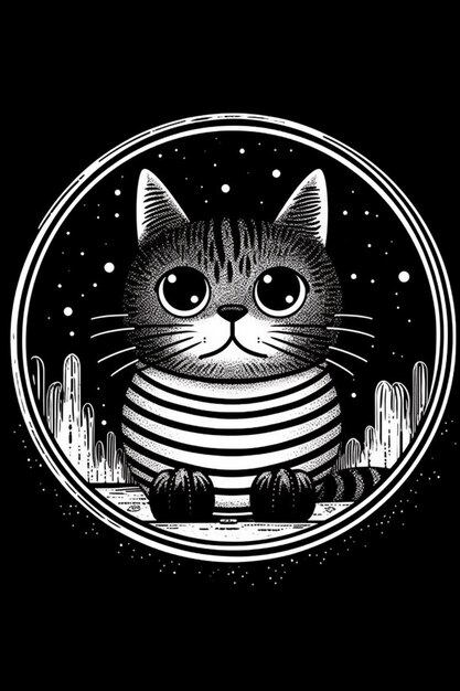 Photo a black and white drawing of a cat in a space suit generative ai