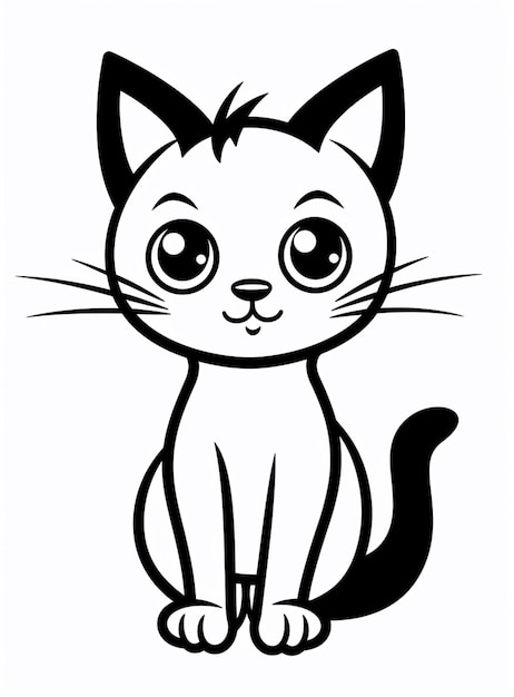 Photo a black and white drawing of a cat with big eyes ai generative