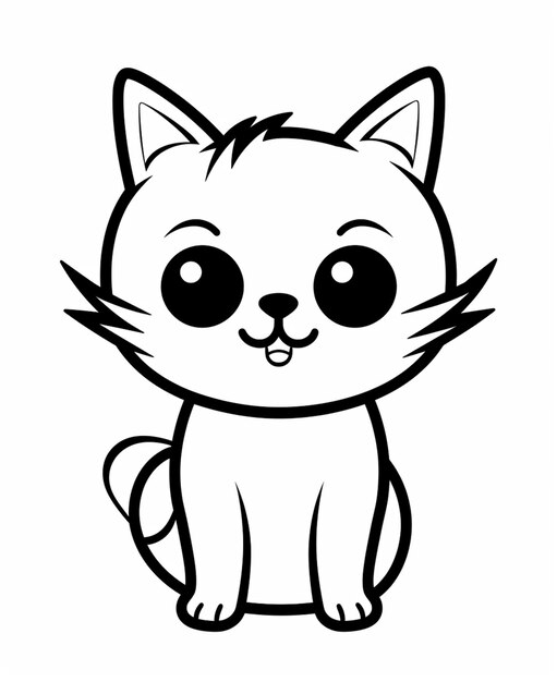 a black and white drawing of a cat with big eyes generative ai