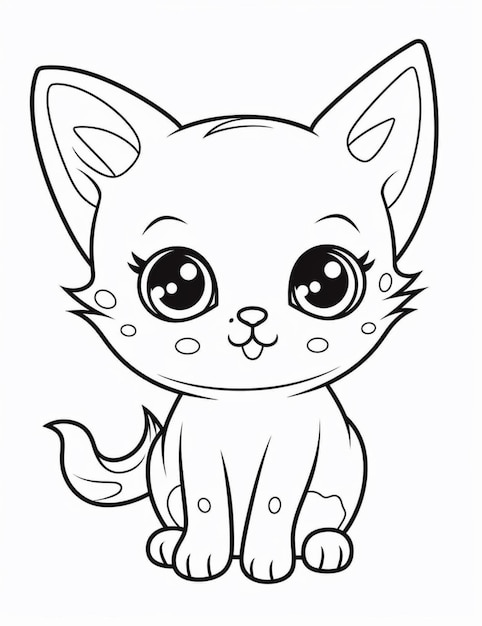 Photo a black and white drawing of a cat with big eyes generative ai