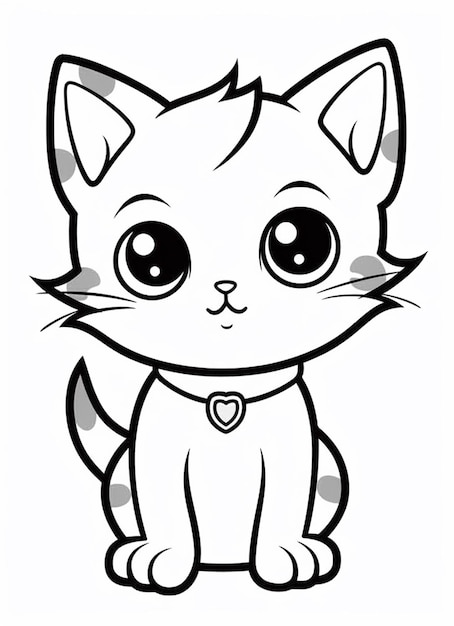 Photo a black and white drawing of a cat with big eyes generative ai