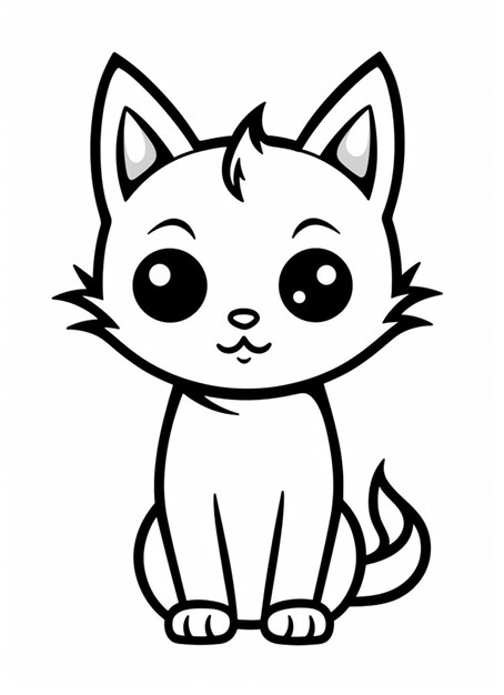 a black and white drawing of a cat with big eyes generative ai