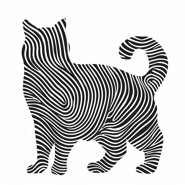 Photo a black and white drawing of a cat with a black and white pattern