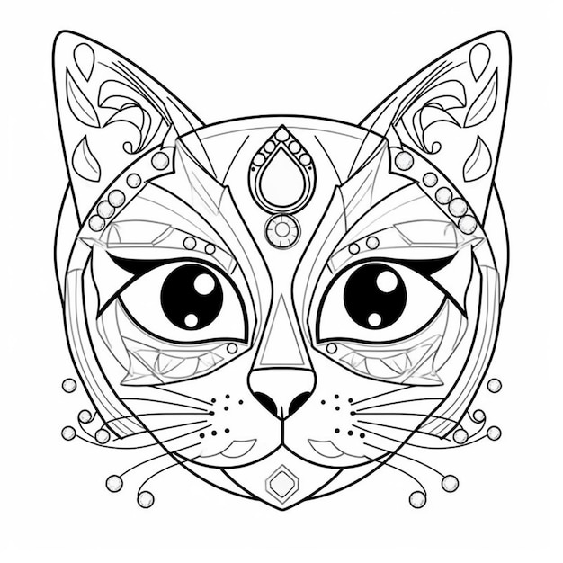 Photo a black and white drawing of a cat with a decorative design generative ai