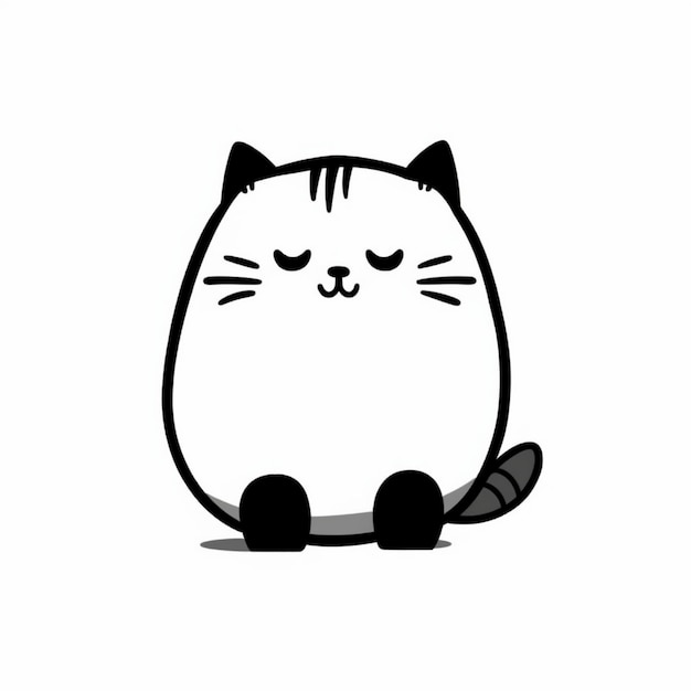 目を閉じた猫の黒と白の絵