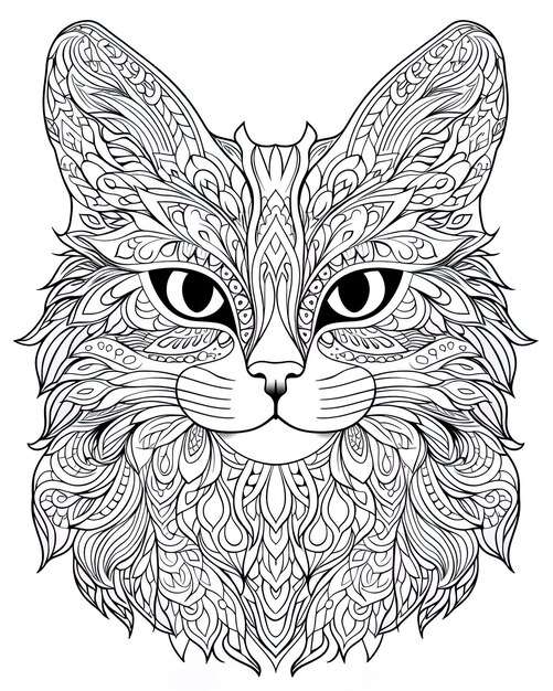 Photo a black and white drawing of a cat with a pattern on it