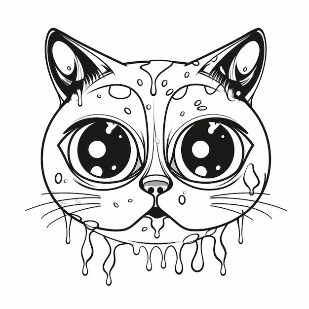 Photo a black and white drawing of a cat with a skull face generative ai