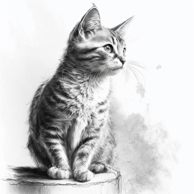 A black and white drawing of a cat with the word " on it "